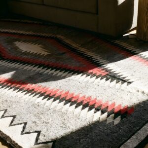 Exciting Tribal Geometric Diamond Design Antique Gray Native American Navajo Flatweave Rug (SKU 25456) - in-room detail