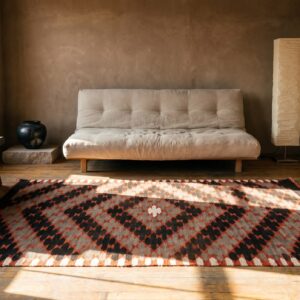 Exciting Tribal Geometric Antique Native American Flatweave Navajo Rio Grande Rug (SKU 21392) - room view