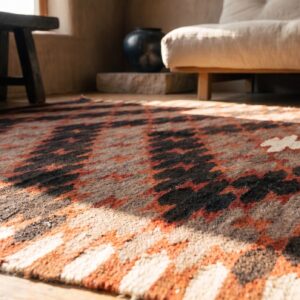 Exciting Tribal Geometric Antique Native American Flatweave Navajo Rio Grande Rug (SKU 21392) - in-room detail