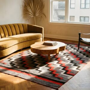 Exiting Chevron Deign Antique Navajo Long and Narrow Wool Gray Native American Rug (SKU 25140) - room view