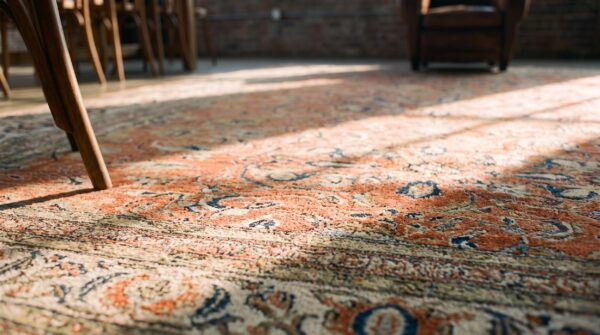 Extremely fine red antique allover refined floral pattern persian tabriz room size rug 9 Extremely fine red antique allover refined floral pattern persian tabriz room size rug (sku 20428) - in-room detail
