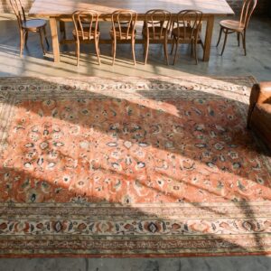 Extremely Fine Red Antique Allover Refined Floral Pattern Persian Tabriz Room Size Rug (SKU 20428) - styled overhead view