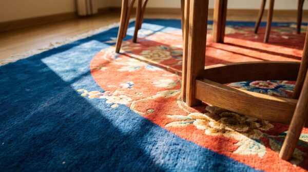 Fabulous antique red oval field art deco chinese rug 11 Fabulous antique red oval field art deco chinese rug (sku 24317) - in-room detail
