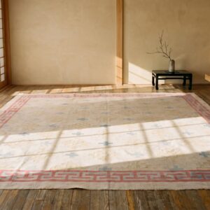 Faded Cream Geometric Antique Square Dhurrie Flatweave Rug (SKU 21333) - room view
