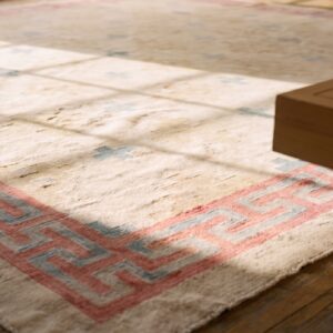 Faded Cream Geometric Antique Square Dhurrie Flatweave Rug (SKU 21333) - in-room detail