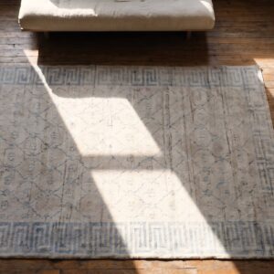 Faded Decorative Light Ivory Color Antique Small Cotton Agra Rug (SKU 21355) - styled overhead view