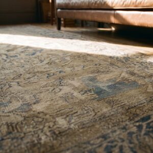 Faded Gray Color Fine Weave Antique Animal Design Persian Mohtasham Kashan Rug (SKU 18287) - in-room detail