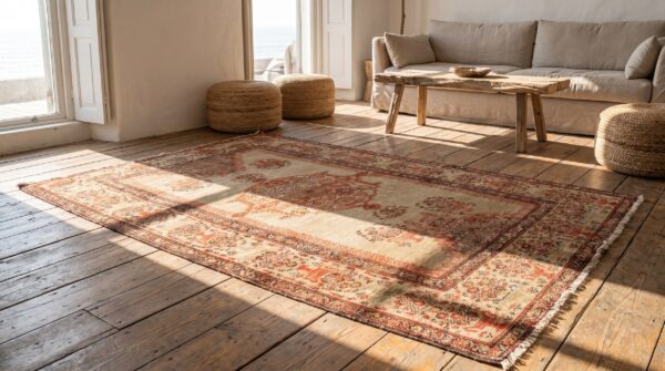 Antique farahan small scatter size wool ivory rug 6 Antique farahan small scatter size wool ivory rug (sku 21402) - room view