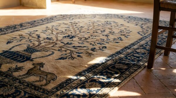 Antique farhan persian allover floral knotted rug 11 Antique farhan persian allover floral knotted rug (sku 25157) - in-room detail