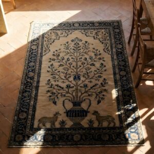 Antique Farhan Persian Allover Floral Knotted Rug (SKU 25157) - styled overhead view