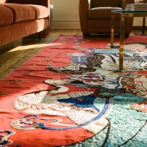 Antique Figural Chinese Allover Red Color Pictorial Textile Art (SKU 23721) - in-room detail