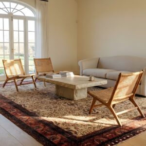 Fine Allover Floral Cypress Tree Design Antique Late 19th Century Ivory Persian Sarouk Farahan Carpet (SKU 23530) - room view
