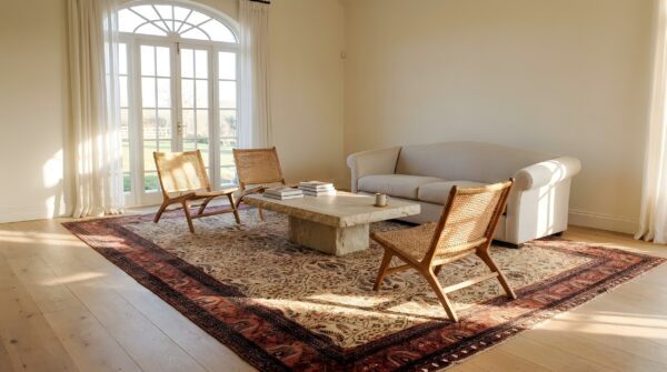 Fine allover floral cypress tree design antique late 19th century ivory persian sarouk farahan carpet 7 Fine allover floral cypress tree design antique late 19th century ivory persian sarouk farahan carpet (sku 23530) - room view