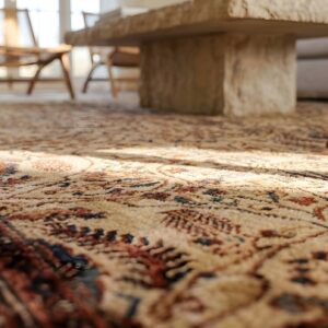 Fine Allover Floral Cypress Tree Design Antique Late 19th Century Ivory Persian Sarouk Farahan Carpet (SKU 23530) - in-room detail