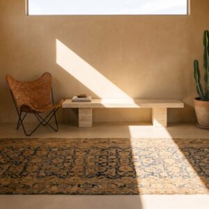 Fine Blue Allover Herati Design Antique Persian Tabriz Hallway Runner Wool Rug (SKU 19517) - room view
