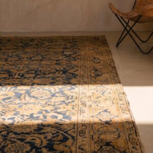 Fine Blue Allover Herati Design Antique Persian Tabriz Hallway Runner Wool Rug (SKU 19517) - in-room detail