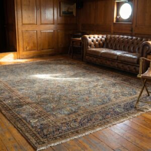 Fine Blue Antique Dense Allover Floral Pattern Large Room Size Persian Paisley Kashan Rug (SKU 19031) - room view
