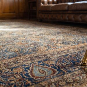 Fine Blue Antique Dense Allover Floral Pattern Large Room Size Persian Paisley Kashan Rug (SKU 19031) - in-room detail