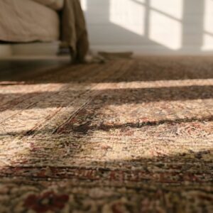 Fine Blue Floral Design Antique Long Narrow Persian Khorassan Gallery Rug (SKU 25609) - in-room detail