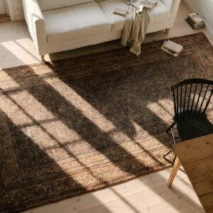 Fine Blue Floral Design Antique Long Narrow Persian Khorassan Gallery Rug (SKU 25609) - styled overhead view