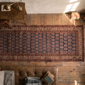 Fine Blue Antique Late 19th Century Persian Paisley Design Tabriz Hallway Runner Rug (SKU 18810) - styled overhead view