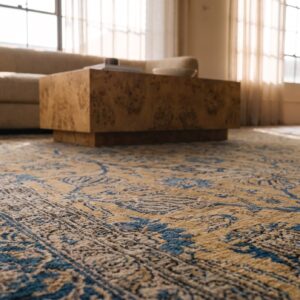 Fine Classic Floral Vase Design Antique Yellow Oversized Persian Kerman Rug (SKU 18725) - in-room detail