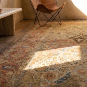 Fine Floral Ivory Background Antique Room Size Persian Garden Design Tabriz Rug (SKU 18785) - in-room detail