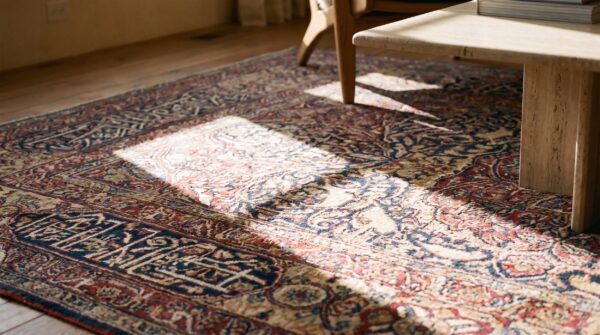 Antique fine floral medallion design signed late 19th century persian khorassan rug 8 Antique fine floral medallion design signed late 19th century persian khorassan rug (sku 25485) - in-room detail
