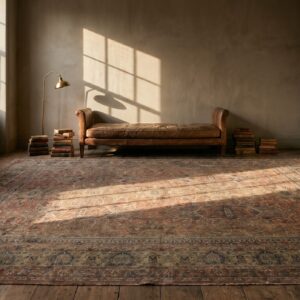 Fine Floral Pattern Late 19th Century Antique Oversized Coral Lavar Kerman Persian Knotted Rug (SKU 17446) - room view