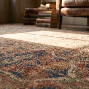 Fine Floral Pattern Late 19th Century Antique Oversized Coral Lavar Kerman Persian Knotted Rug (SKU 17446) - in-room detail