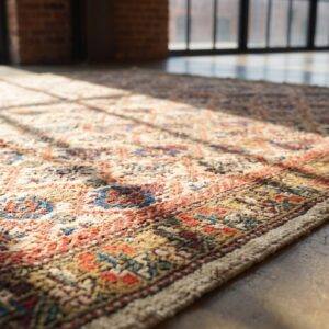 Fine Floral Trellis Pattern Small Antique Persian Farahan Hand Knotted Rug (SKU 18560) - in-room detail