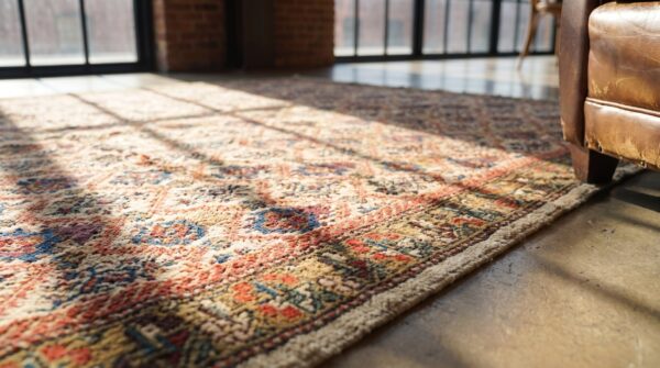 Fine floral trellis pattern small antique persian farahan hand knotted rug 6 Fine floral trellis pattern small antique persian farahan hand knotted rug (sku 18560) - in-room detail
