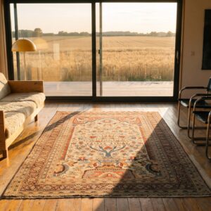 Fine Floral Vase Prayer Niche Pattern Antique Persian Small Size Khorassan Rug (SKU 21683) - room view