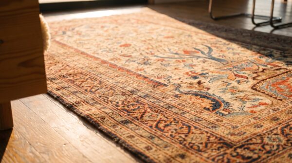 Fine floral vase prayer niche pattern antique persian small size khorassan rug 6 Fine floral vase prayer niche pattern antique persian small size khorassan rug (sku 21683) - in-room detail