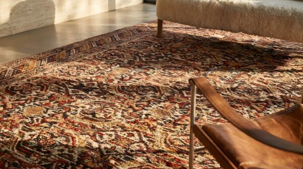 Fine herati pattern antique flatweave persian senneh kilim rug 8 Fine herati pattern antique flatweave persian senneh kilim rug (sku 25046) - in-room detail