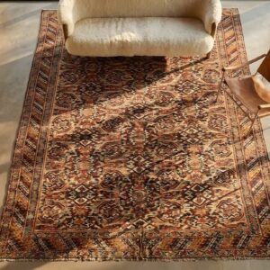 Fine Herati Pattern Antique Flatweave Persian Senneh Kilim Rug (SKU 25046) - styled overhead view