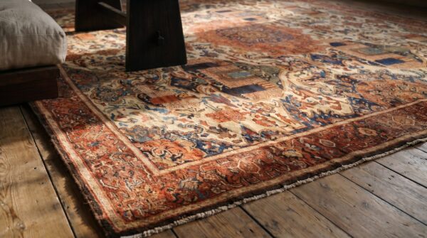 Fine ivory room size tribal pictorial antique 19th century persian malayer rug 11 Fine ivory room size tribal pictorial antique 19th century persian malayer rug (sku 19765) - in-room detail