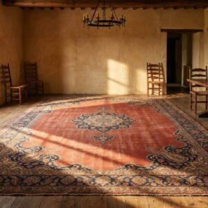 Fine Antique Late 19th Century Large Red Classic Paisley Persian Open Field Medallion Tabriz Rug (SKU 18716) - room view