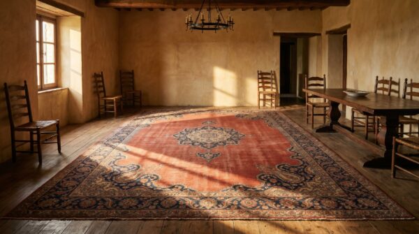 Fine antique late 19th century large red classic paisley persian open field medallion tabriz rug 8 Fine antique late 19th century large red classic paisley persian open field medallion tabriz rug (sku 18716) - room view