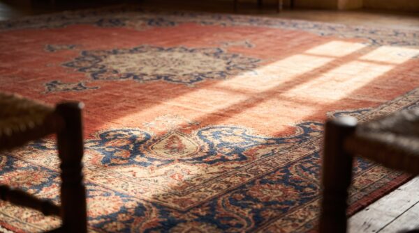 Fine antique late 19th century large red classic paisley persian open field medallion tabriz rug 9 Fine antique late 19th century large red classic paisley persian open field medallion tabriz rug (sku 18716) - in-room detail