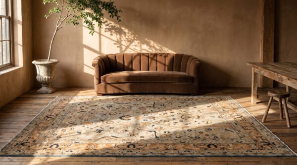 Fine light faded blue antique persian tree of live design room size khorassan rug 8 Fine light faded blue antique persian tree of live design room size khorassan rug (sku 21400) - room view