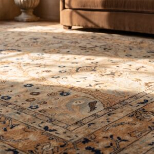 Fine Light Faded Blue Antique Persian Tree Of Live Design Room Size Khorassan Rug (SKU 21400) - in-room detail