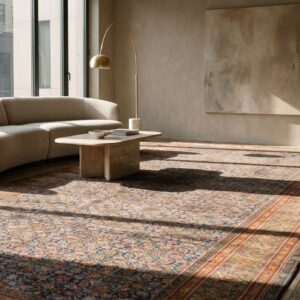 Fine Antique Long and Narrow Oversized Blue Persian Herati Tabriz Rug (SKU 22073) - room view