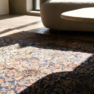 Fine Antique Long and Narrow Oversized Blue Persian Herati Tabriz Rug (SKU 22073) - in-room detail