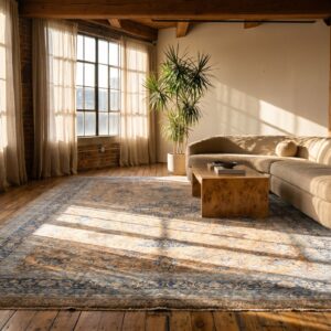 Fine Oversized Antique Floral Medallion Pattern Light Earthy Color Persian Kerman Rug (SKU 18656) - room view