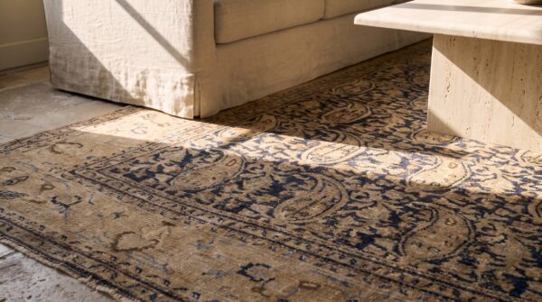 Fine paisley boteh design antique long and narrow persian khorassan gallery rug 6 Fine paisley boteh design antique long and narrow persian khorassan gallery rug (sku 21784) - in-room detail