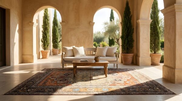 Fine rare mid 19th century collectable antique luxurious persian silk heriz rug 9 Fine rare mid 19th century collectable antique luxurious persian silk heriz rug (sku 24054) - in-room detail
