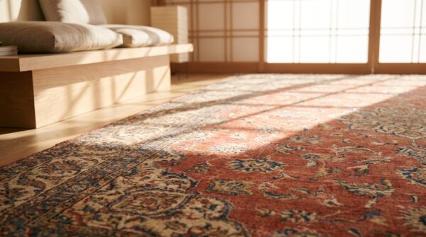 Fine red allover floral antique 19th century persian tabriz haji jalili carpet 10 Fine red allover floral antique 19th century persian tabriz haji jalili carpet (sku 20106) - in-room detail