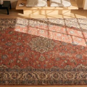 Fine Red Allover Floral Antique 19th Century Persian Tabriz Haji Jalili Carpet (SKU 20106) - styled overhead view