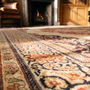 Fine Room Size Antique Late 19th Century Classic Ivory Open Field Medallion Persian Tabriz Rug (SKU 19285) - in-room detail